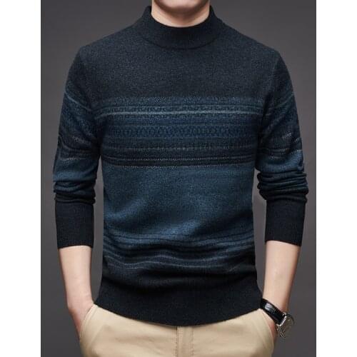 Sweater Men Clothing Autumn Winter Thick Warm 100% Wool Fashion Jacquard Pattern O-Neck Pullover Men Youth Trend Korean top