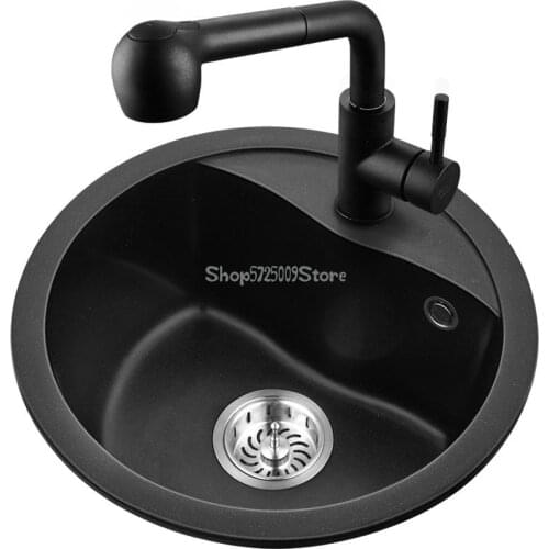German Quartz Stone Sink Round Single-bath Kitchen Sink Integrated Granite Sink Round Basin Package