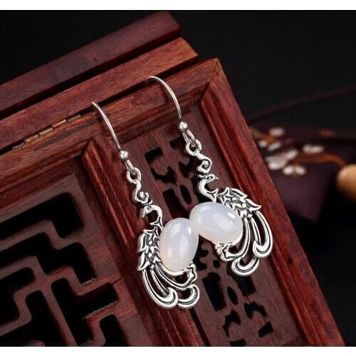 2018 New Rushed Brinco Pure Silver, Phoenix, Chalcedony, Pomegranate, Corundum, Sterling Antique, High Grade Womens Earrings