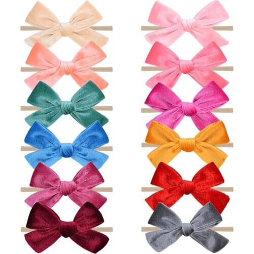 12pcs/lot Solid Hair Bows Nylon Baby Headband For Girls Elastic Hair Band Boutique Hairband Turban Headwear Hair Accessories