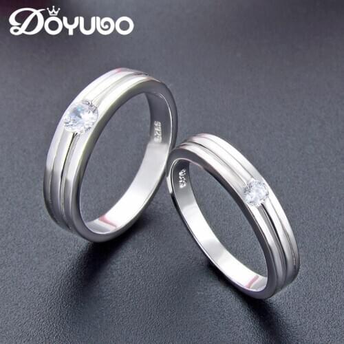 DOYUBO Real 925 Sterling Silver Cubic Zirconia Couples Rings For Men & Women Romantic Wedding Lovers Rings Fine Jewelry VB413