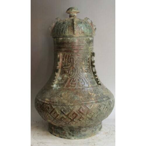 Song voge gem S2086 19" Old Chinese palace Bronze water foodstuff food vessel kettle Pot Jar Crock