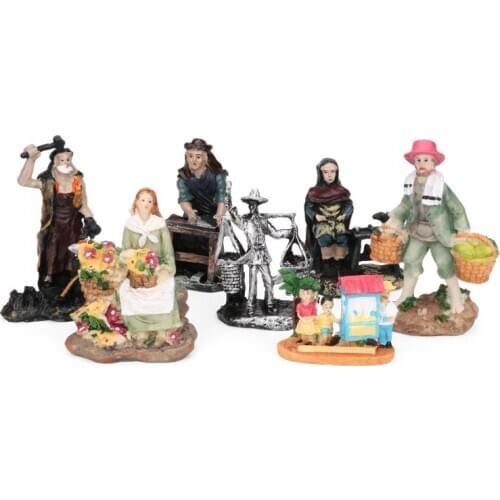 Resin figure sand table Peddler series shoes repair, blacksmith, carpenter, fruit farmer and peddler 7pcs/set