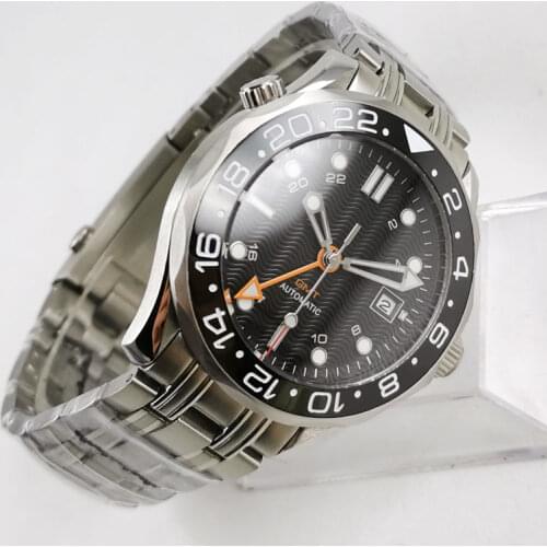 Luxury 41mm Mechancial Men Watch Sapphire Glass transparent back Movement Steel Band Ceramic Bezel Date Function