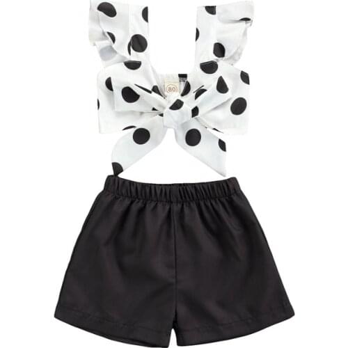 1-5Years Fashion Kids Girls Summer Clothes Chiffon Polka Dots Print Tanks Tops+ Elastic Waist Shorts Holiday Casual Outfits