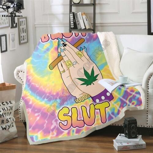 Fabulous Blunt Slut/trippy Tie-dye Weed Leaf Throw Bed Blanket Sofa Chair Rest Bed Linen Home Indoor Blanket Adult Children 001