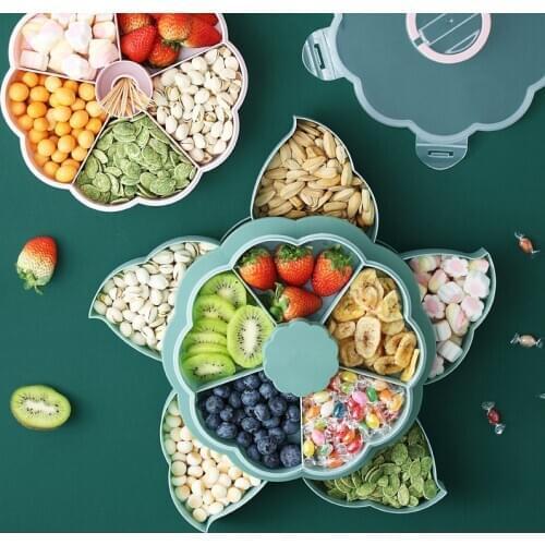 Creative Layers Snack Box Candy Plates Lazy Fruit Dish Double Petal-shape Rotating Trays Box Dried Fruit Storage Organizer Box