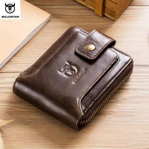 Retro Casual Men Genuine Leather Wallet RFID Anti-theft Zipper Hasp Organizer Coin Purse Male Photo Card Holder Money Clips