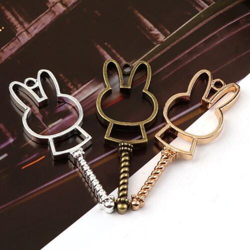 Vintage Rabbit Fan Antique Metal Hollow Frame Glue Blank Connector Charms Pendant DIY Jewelry Findings Accessories