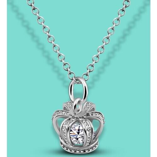 Woman100% 925 Sterling Silver Necklace Fashion Crown Pendant Design Solid Silver Necklace Clavicle Lady Popular Jewelry Gift