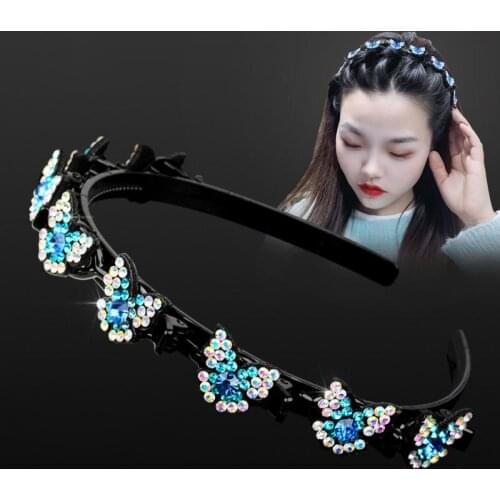 Women Hairband Rhinestone Headband Hoop Claws Clips Double Bangs Hairstyle Hair Bands Hairpin Hair Non-Slip Hairband Clip