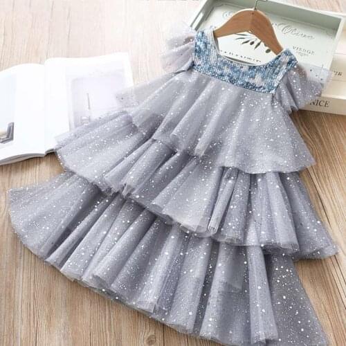 Girls Summer Ruffles Princess Dress For Kids Tulle Sequin Lace Elegant Party Ball Gown Wedding Vestidos Children Fairy Clothes