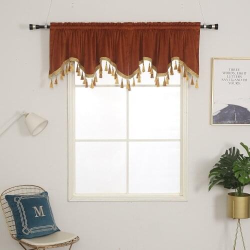 1pcs Rod Pocket Red Curtain Valance for Bedroom Pure Color Velvet Valance Beige Scalloped Sheer Drapes