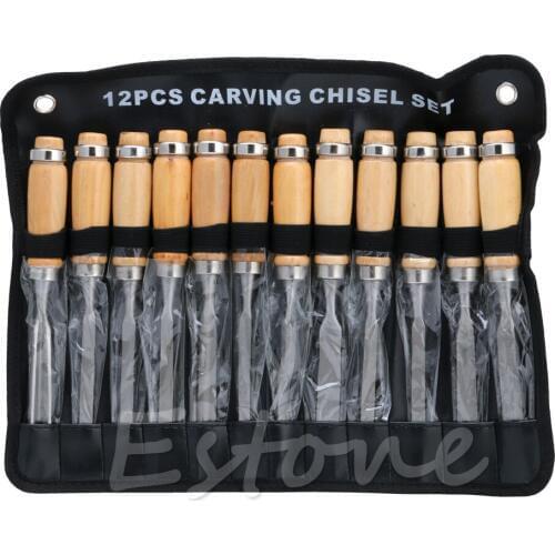 12pcs/set Wood Carving Hand Chisel Set Flower Woodworking Professional Lathe Gouges Tools Knife