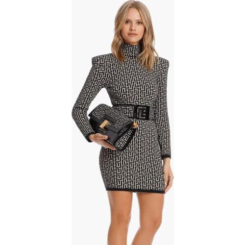 2021 Fashion Casual Bodycon Zipper Print Women Party Dress Sexy Vestidos Autumn High Street Club Long Sleeve Femme Robe BD2064