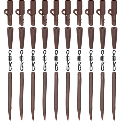 4 Sets Sleeves 40pcs Terminal Carp Fishing Safety Clips with Pins Tail Rubber Tubes Quick Change Rolling Swivels
