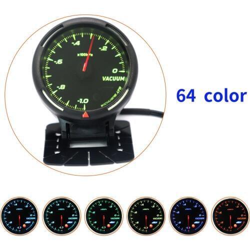 12V Car Racing Vacuum Gauge 64 Color Backlight Adjustable 100KPa In/hg Vacuum Gauge with Sensor Vacuum Gauge