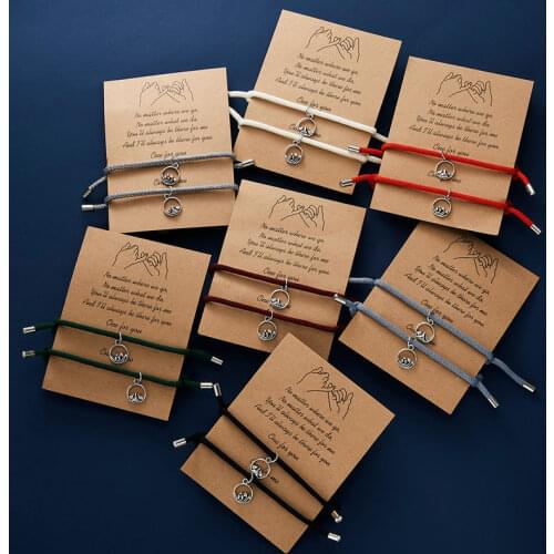 2 Pcs/set Couple Magnet Hill Wave Rope Bracelets Best Friend Lover Charm Adjustable Handmade Braided Paired Jewelry Women Gift