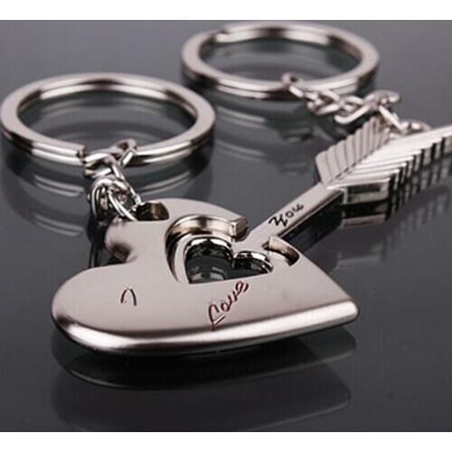 1 pair Hot Sale Silver Couple Heart Keychain Alloy Men Women Car Arrow Bow Love Keyrings Couples keychain for Gift