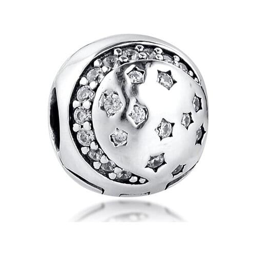 Genuine 925 Sterling Silver Twinkling Night, Clear CZ Clip Charm Beads for Jewelry Making Fits Original Charms Bracelet Berloque