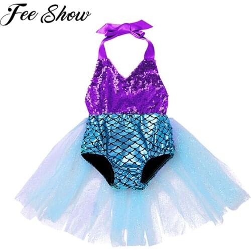 Baby Girl One-piece Swimsuits Summer Quick Dry Beachwear Halter Neck Scales Printed Sequined Swimsuit Swimwear Kids Bathing Suit