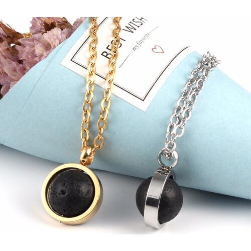 Lava Stone Bead Essential Oil Diffuser Necklace For Men Women Kids Aromatherapy Jewelry Silver color Gold Stainless Steel Chain
