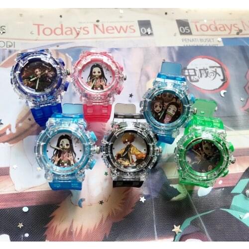 New Demon Slayer Led Watch Figure Toys Children Toy Fashion Crystal Cartoon Leather Quartz Wrist Watch for Girls Kids Toy Gift