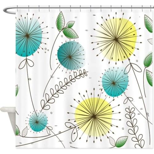 Mid Century Dandelion Clocks Decorative Fabric Shower Curtain