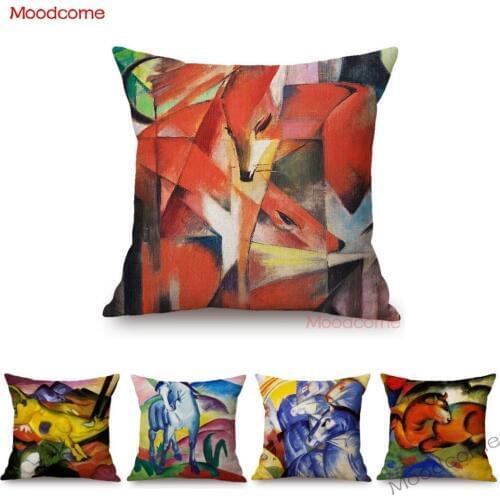 Expressionism Artwork Blue Horses Fox Cubism Animals Abstract Oil Painting Franz Marc Sofa Decorative Pillow Case Cushion Cover