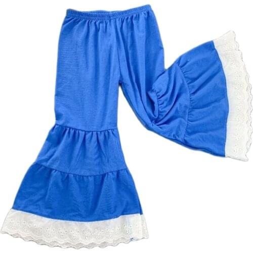 Children Big Blue Flare Splice Cloth Baby Girls Long Cotton Pants Wholesale Price Have 5 sizes S-XXL Look Size Chart