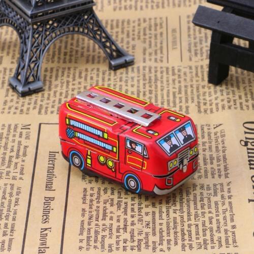 Children Vintage Fire Chief Firefighter Car Truck Clockwork Model Toys Gifts Wind Up