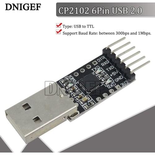 DNIGEF CP2102 6Pin USB 2.0 to Serial Converter STC Replace FT232 Adapter Module 3.3V/5V Power