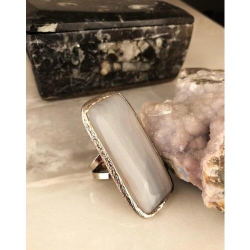 Dr Stone Natural Stone Women 'S Agate Stone adjustable Ring AHL11 439390706