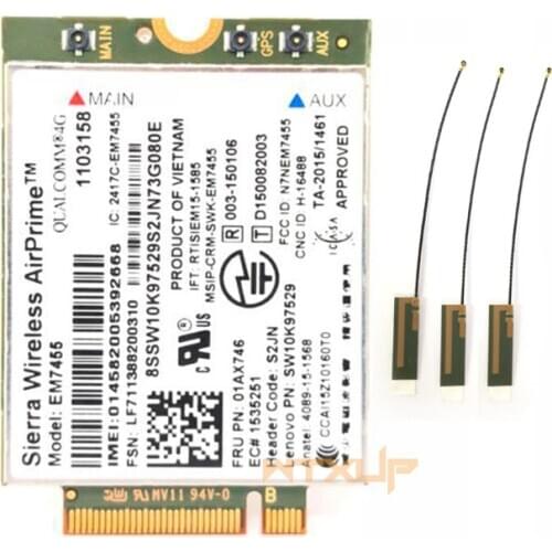 Gobi6000 EM7455 4G LTE NGFF Card+3pcs antenna 01aX746 for Thinkpad X1 carbon 5th gen X270 T470 T470S T470P T570 L570 L470 P51