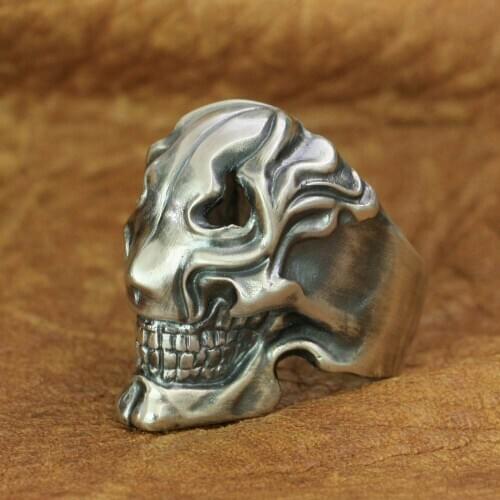 No Face Skull Ring 925 Sterling Silver Mens Biker Rock Punk Ring TA224 US Size 7~15
