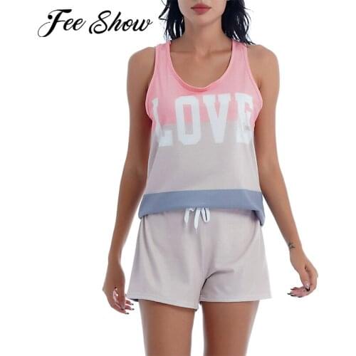 Summer Running Sets Women Casual Sports Suit Gym Yoga Fitness Outfits Sleeveless Racer Back Vest Tops Elastic Waist Shorts Set