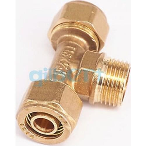 12x16mm IDxOD x 1/2" BSP Male PEX-AL-PEX Tube Tee Brass Compression Pipe Fitting Connector For Floor Heating