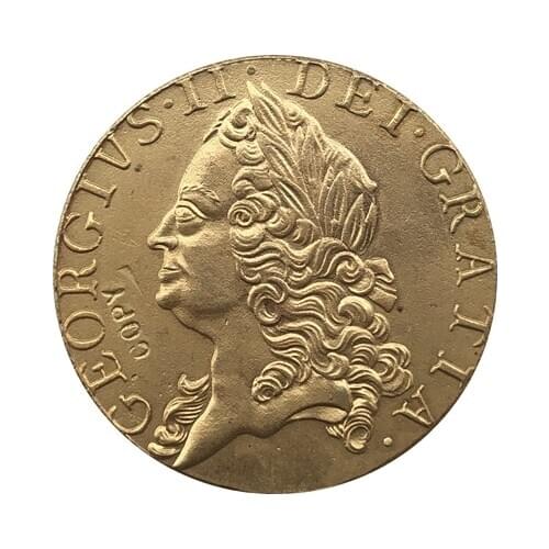 24 - K gold plated 1751 United Kingdom 1 Guinea - George II coins copy