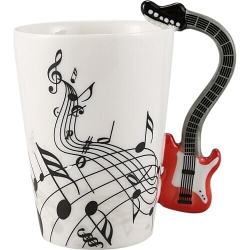 Creative Music Style Guitar Ceramic Mug Coffee Tea Milk Stave Cups With Handle Coffee Mug Novelty Gifts Red Guitar Black Free