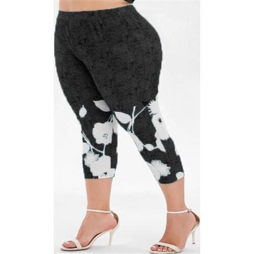 Plus Size 2019 Fashion Sports Leggings Women Casual Stretchable High Waist Leggings Floral Printed Skinny Short Trousers 4Colors