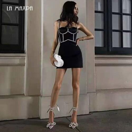 Fashion And Elegant Beading Design Sexy Sleeveless Celebrity Party Club Mini Tie Dress 2021 New Summer Vestidos