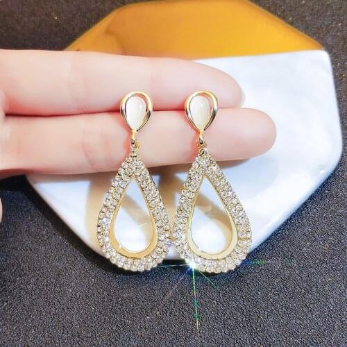 Fashion New Geometric Opal Stud Earrings for Women Exquisite Luxury Shiny Crystals Korean Earrings Accessories Wholesale Jewelry