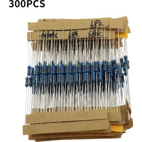 300PCS 1/4W 1% Carbon Film Resistors Kit 10 to 1M Ohm 30 Values Metal Resistors with Individually Labeled