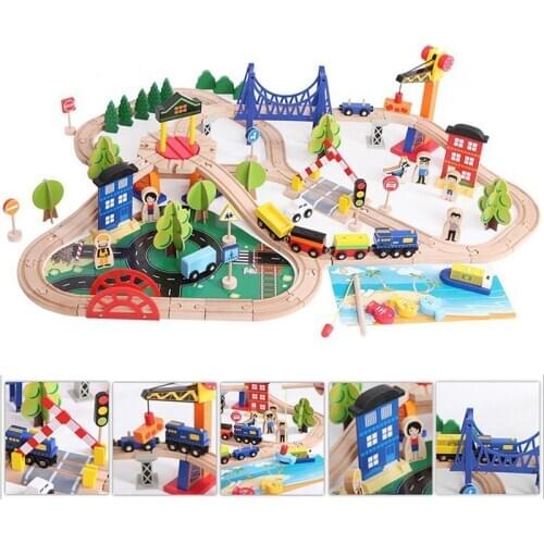 108pcs road traffic track train set compatible with wooden train track and electric cars children puzzle track car toy track set