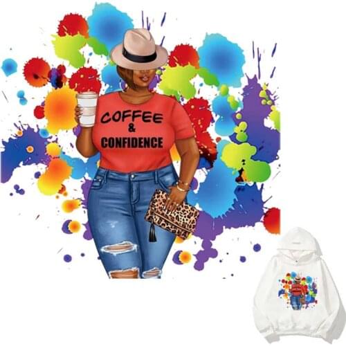 Fashion Black Girl Patches On Clothing Colourful World Iron-On Transfers For Clothes Washable T-Shirts Thermo Adhesive Stickers