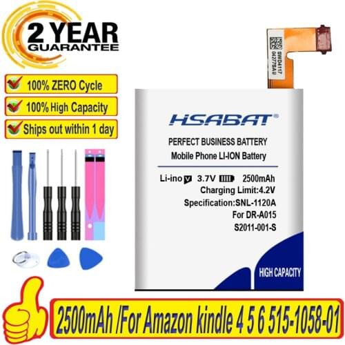 HSABAT 100% New S2011-001-S 2300mAh Battery for amazon kindle 4 5 6 515-1058-01 MC-265360 D01100 DR-A015 free shipping