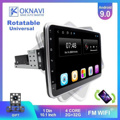 OKNAVI Android 9.0 IPS Touch Screen Rotatable 1 Din For 360 Degree Universal Car Radio Stereo Audio Video DVD Multimedia Player