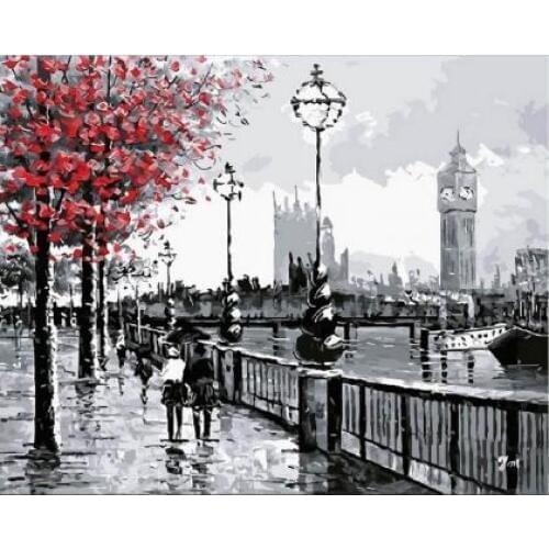 Autumn Embankment of London Coloring By Numbers Digital Picture Landscape Modern Painting By Numbers Kits