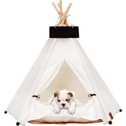 Pet Tent House Cat Bed Portable Teepee With Thick Cushion And 6 Colors Available For Dog Puppy Excursion Indoor