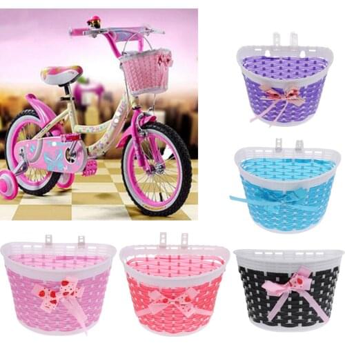 Bike Basket Front Durable Girls Bicycle Bike Front Basket Detachable Removable with Bowknots Bike Basket Handlebar